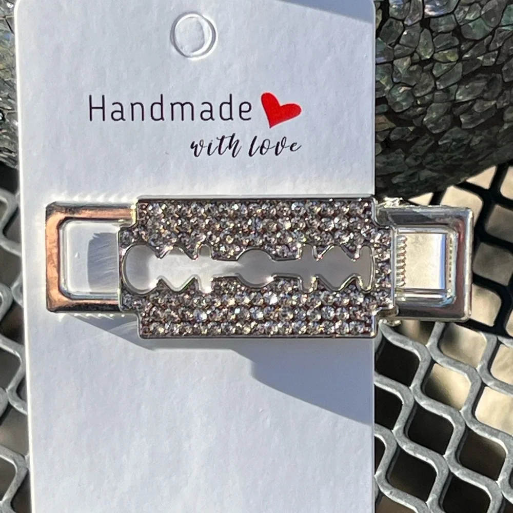 New Razor Blade Rhinestone Hair Clip - Picture 2 of 10